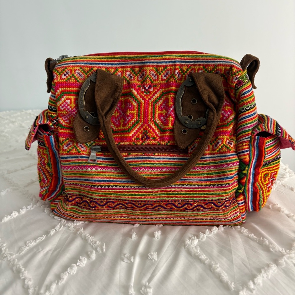 Colorful Handbag with Hmong embroidery